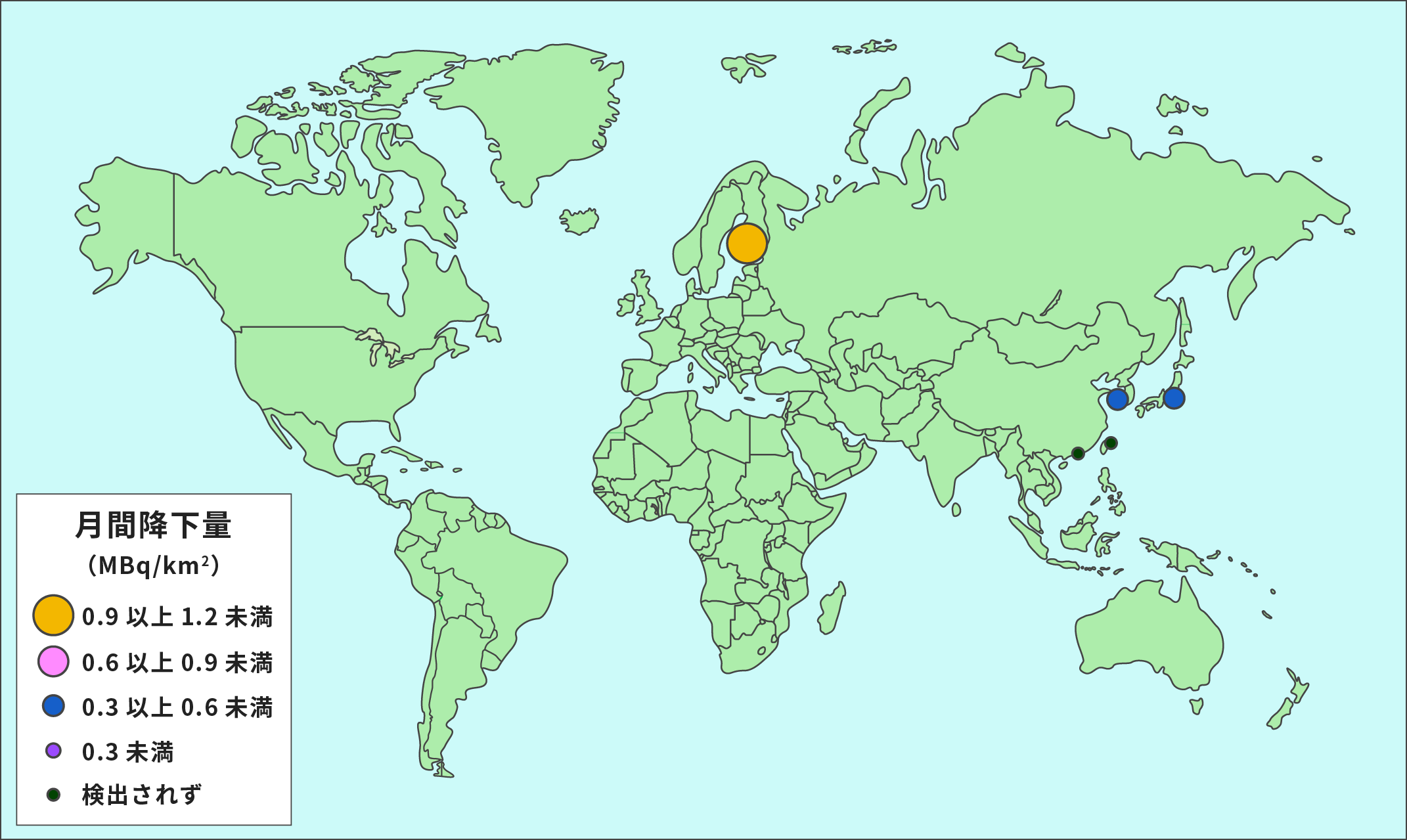 世界各地の降下物中のCs-137（2000年）の調査結果