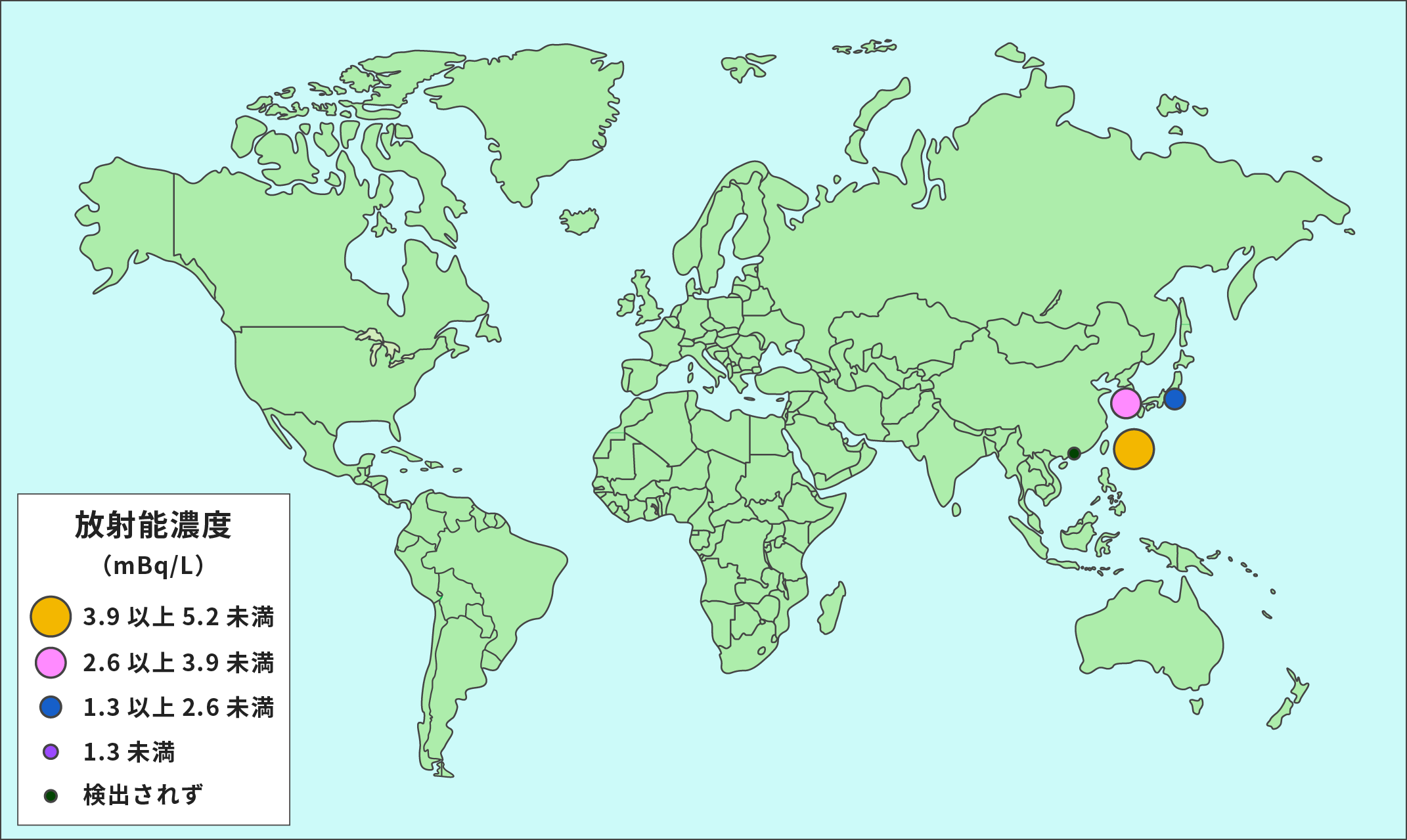 世界各地の海水中のCs-137（2000年）の調査結果